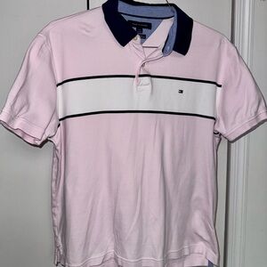 Tommy Hilfiger Men's Light Pink Polo with Navy Collar